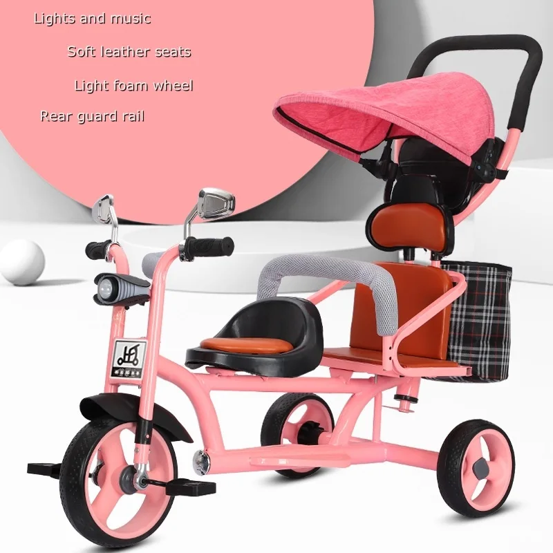 Hot Sales Hummer Model Two-person Baby Tricycle Double Row Baby Trolley 2 Seat Folding Kids Stroller 0-6 Years 3 Wheel Kids Bike