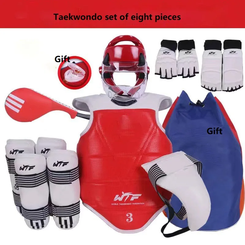 Head Guard Chest Arm Groin Leg Foot Protector Fighter Gloves Bag 8 Pcs taekwondo practical training protective gear set