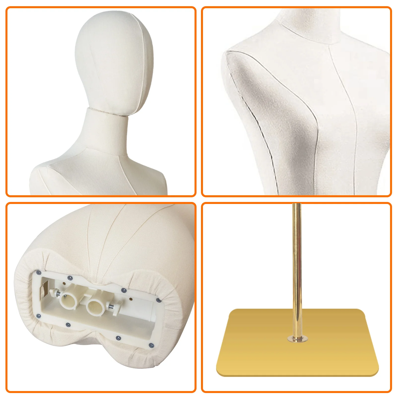 Female Mannequin Torso Dress Forms for Sewing Manicanequin Body Gold  Stand Detachable Head for Clothing Dress Jewelry