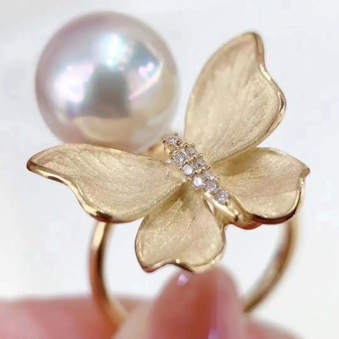 
flower ring charm gold jewelry for girl copper rings gold plated antique pearl ring 