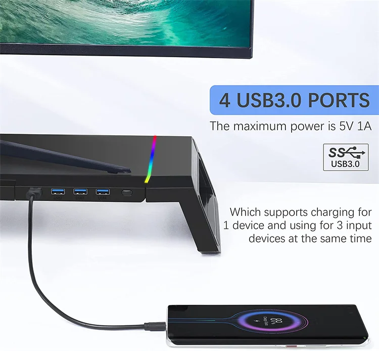 Заводская подставка для монитора ноутбука, монитор экрана, подставка для мобильного телефона, Алюминиевая Подставка для монитора с RGB-подсветкой