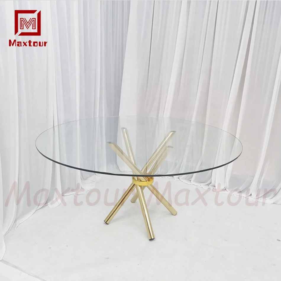 Round Temper Glass Table Top Restaurant Home Furniture Glass Dining Table With Chrome Legs