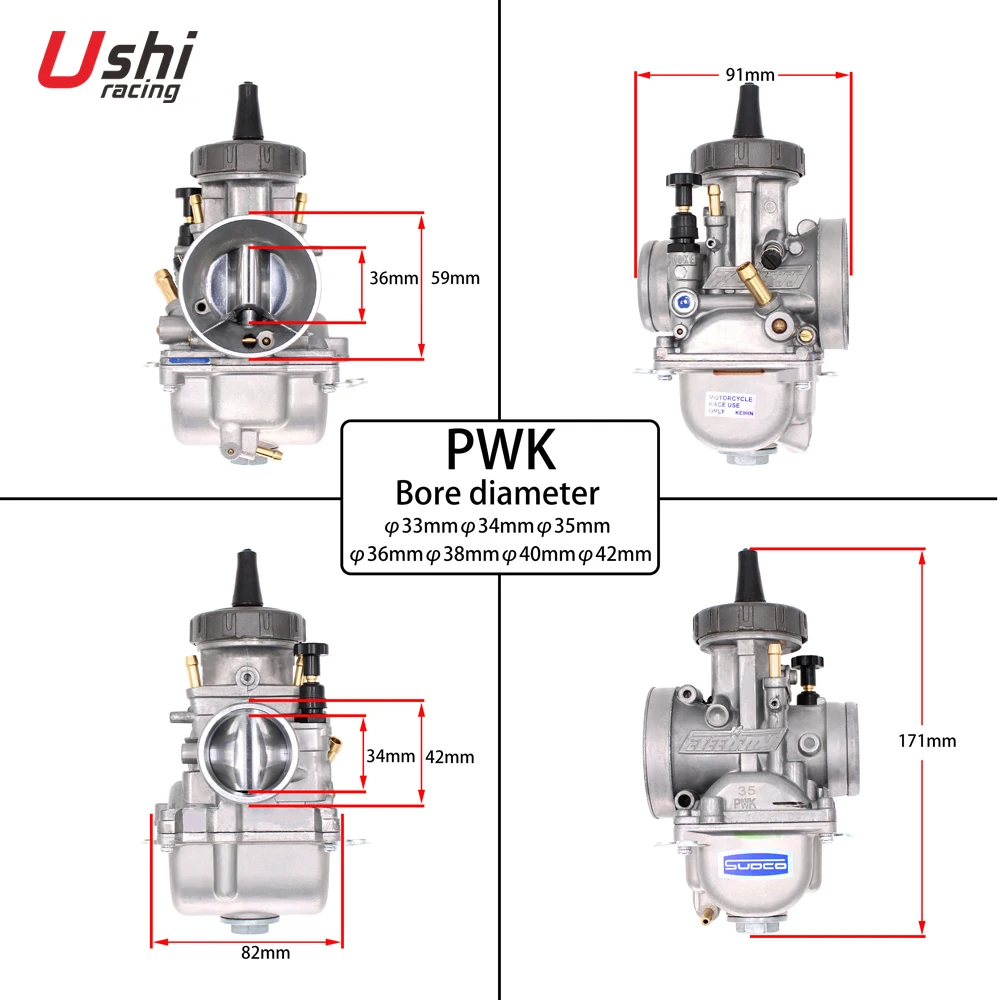 USHI Racing PWK High Power 33mm 34mm 35mm 36mm  40mm 42mm Racing PWK 38mm Motorcycle Carburetor For Keihin Honda Yamaha