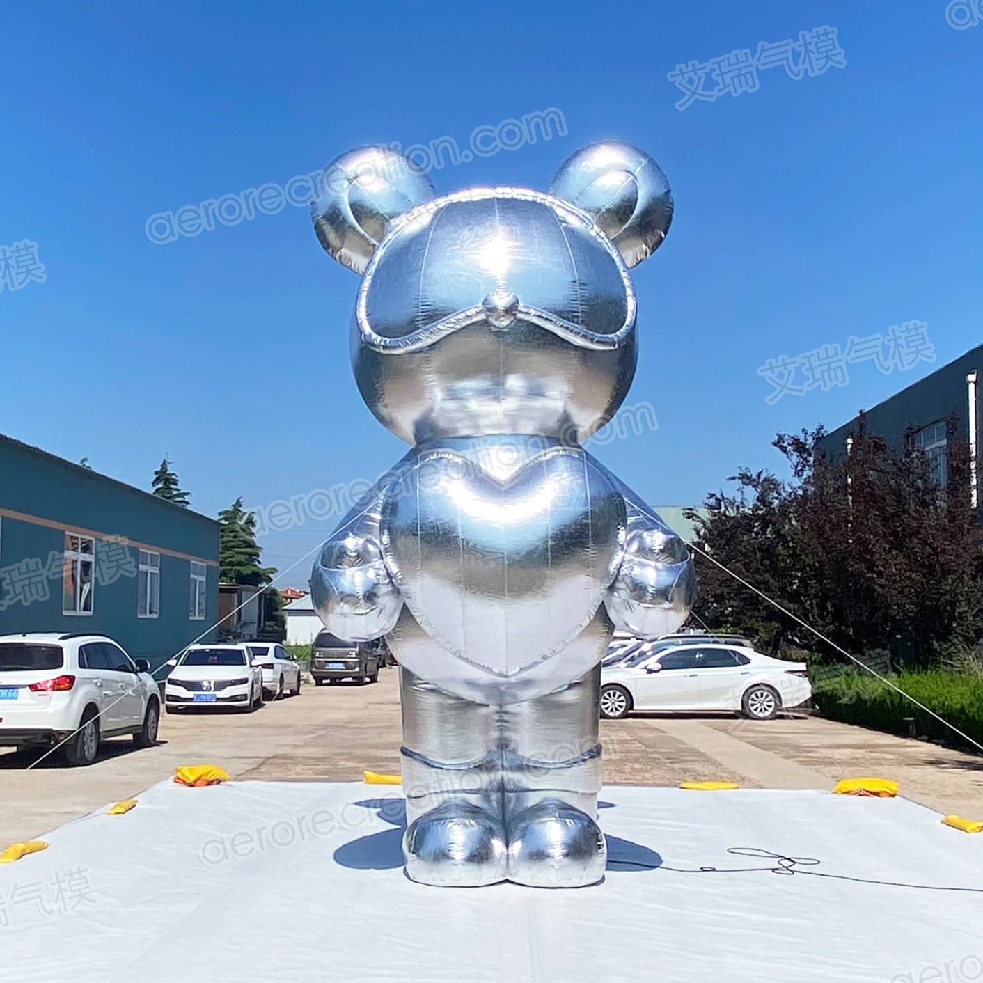 Aero Inflatable Decorative Silver Bear Custom Giant Interactive Inflatable Cartoon Bear for Promotion