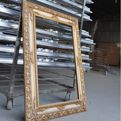 Large Gold Wall Glass Antique Carved Wooden Mirror Frame