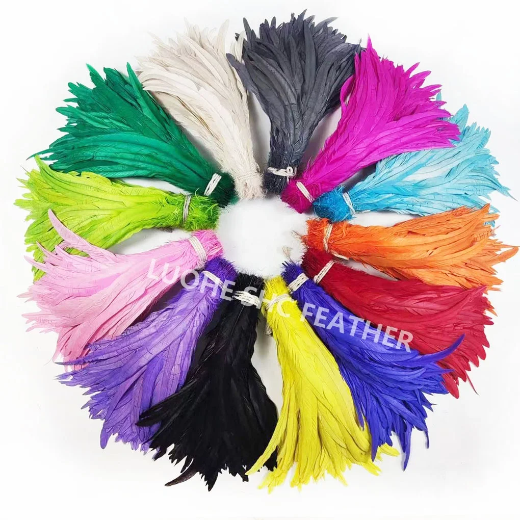 Wholesale cheap natural bleached dyed colorful 14-16 inch Rooster tail feather for carnival dress decoration