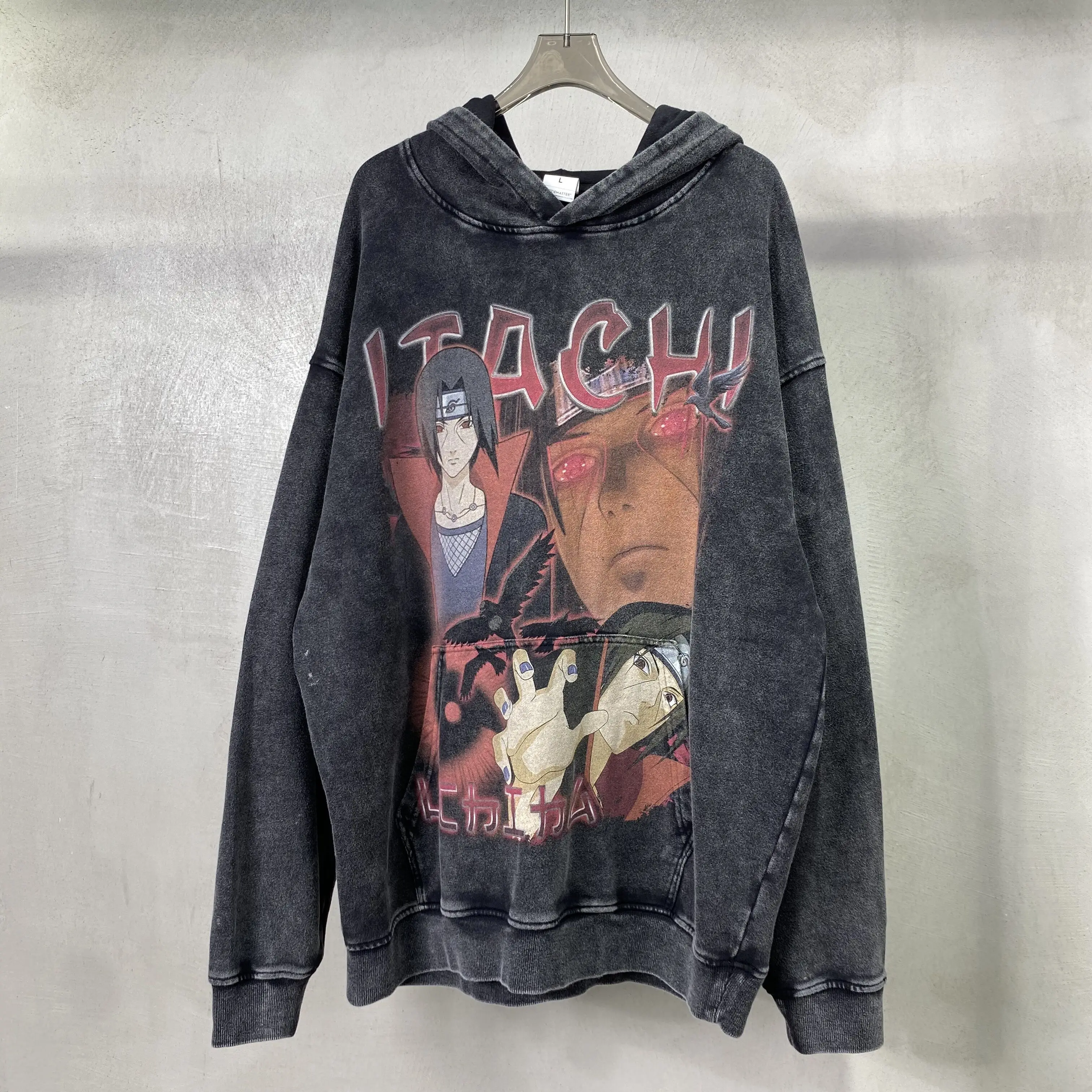 Uchiha Itachi цифровая печать 380GSM 100% хлопчатобумажная Толстовка Оверсайз винтажные тканые уличные толстовки с графическим рисунком