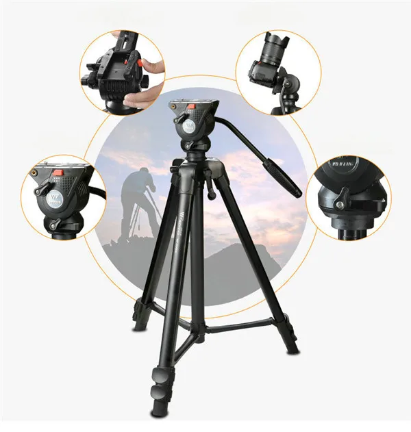 Aluminum Tripod WF-3308A Portable with Damping Pan Tilt Head Load 6kg for Video Camera Camcorder