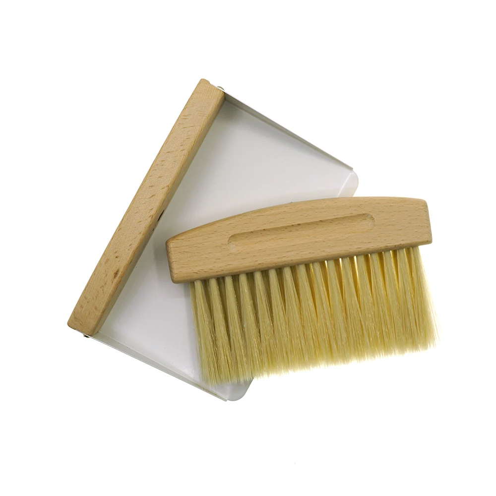natural wooden sisal fiber or PP bristles table broom brush with dustpan remove dust tool