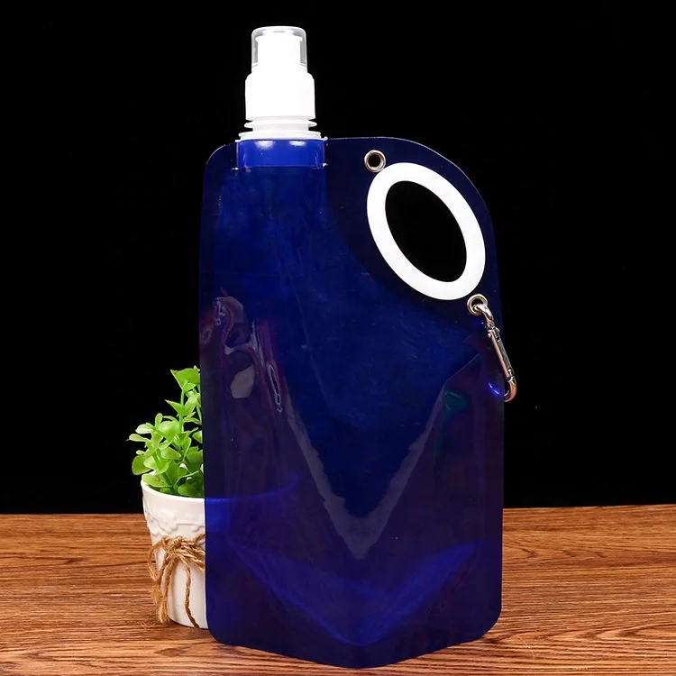 Plastic Pouches Drink Bag With Clip Carabiner Pull-top Spout For Biking Camping Hiking Travel
