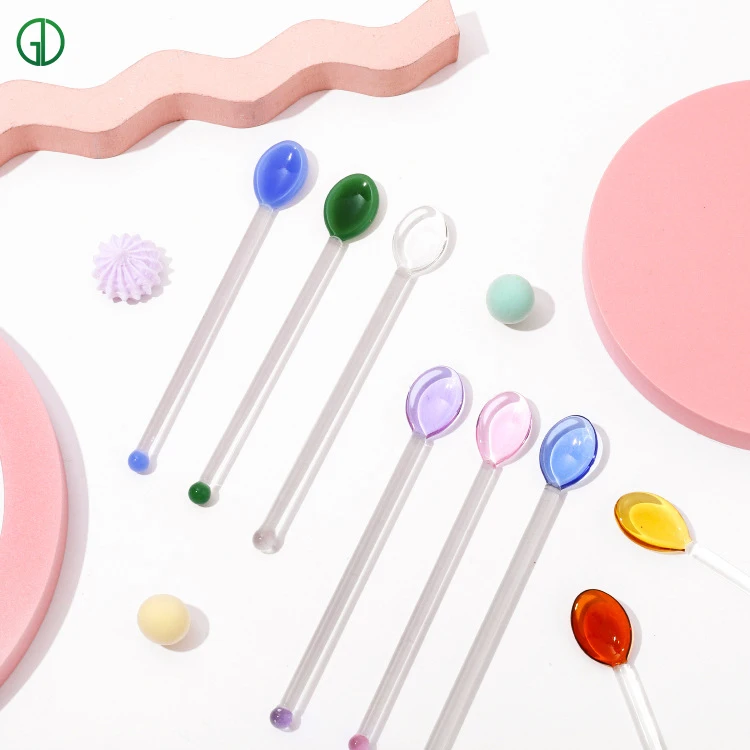 Wholesale Dishwasher available Decorative Long Handle Ice Cream Wedding Dessert Yogurt Milk Coffee Stirring Glass Spoon