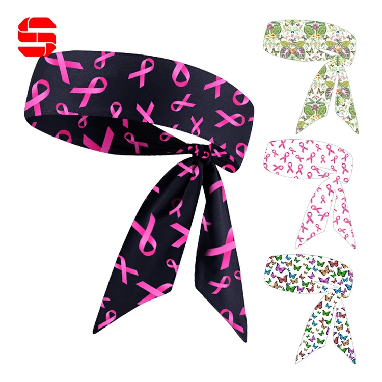 Custom Logo Stretchy Headtie Sublimation Printing Long Hair Bands Elastic Sports Tie Back Tennis Headband Head Ties