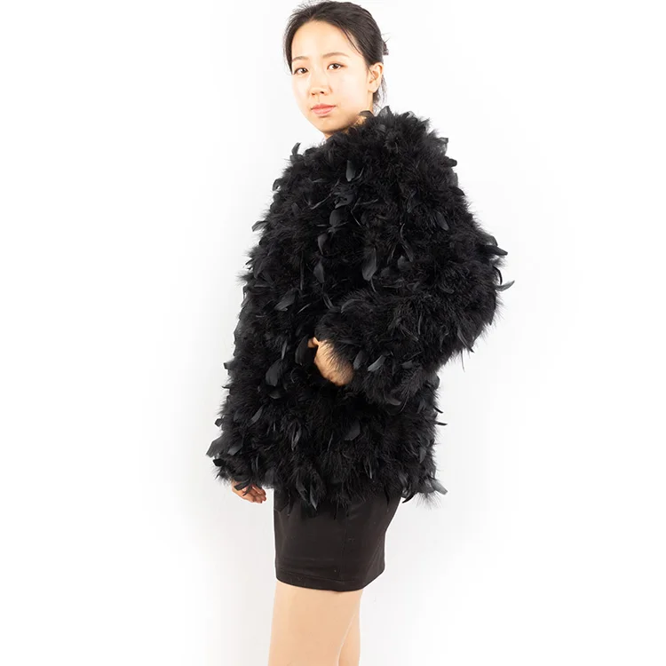 wholesale women ostrich fur coat fluffy black feather fur coat jackets