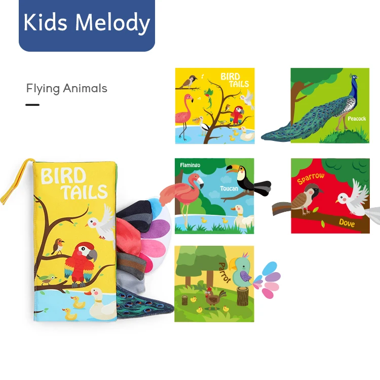 Amazon hot selling bird tail Animals story book baby soft Fabric cloth book for Baby toy