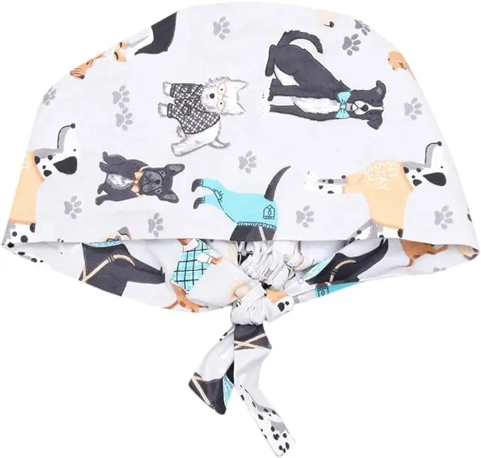 Pattern Scrubs With Buttons Nurse hair cover Adjustable Turban Caps Cute Printed work Hats Nursing Pet Clinic Nurses Hat Scrub