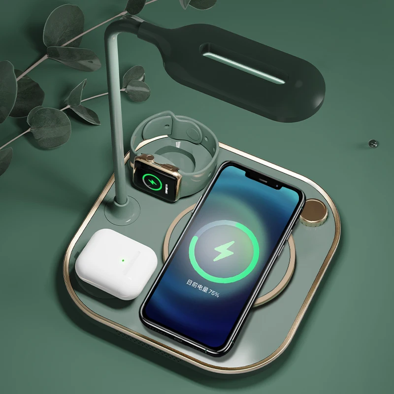 Dropshipping LED Desk Lamp Wireless Charger For iPhone 13 12 15W  Fast Wireless Charging Dock For Apple Watch 7 Airpods 2 3 Pro