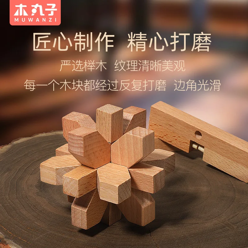 3D Wooden Puzzle Brain Teaser Kongming Lock IQ Test Toys for Teens and Adults