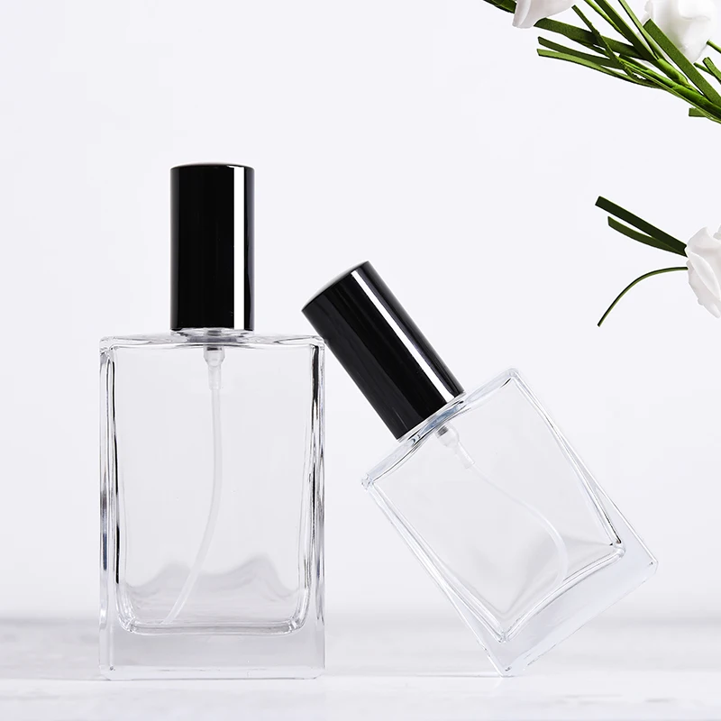 Изготовитель на заказ квадратный распылитель для духов прямоугольный прозрачный пустой флакон объемом 100 мл 50 30 стекло