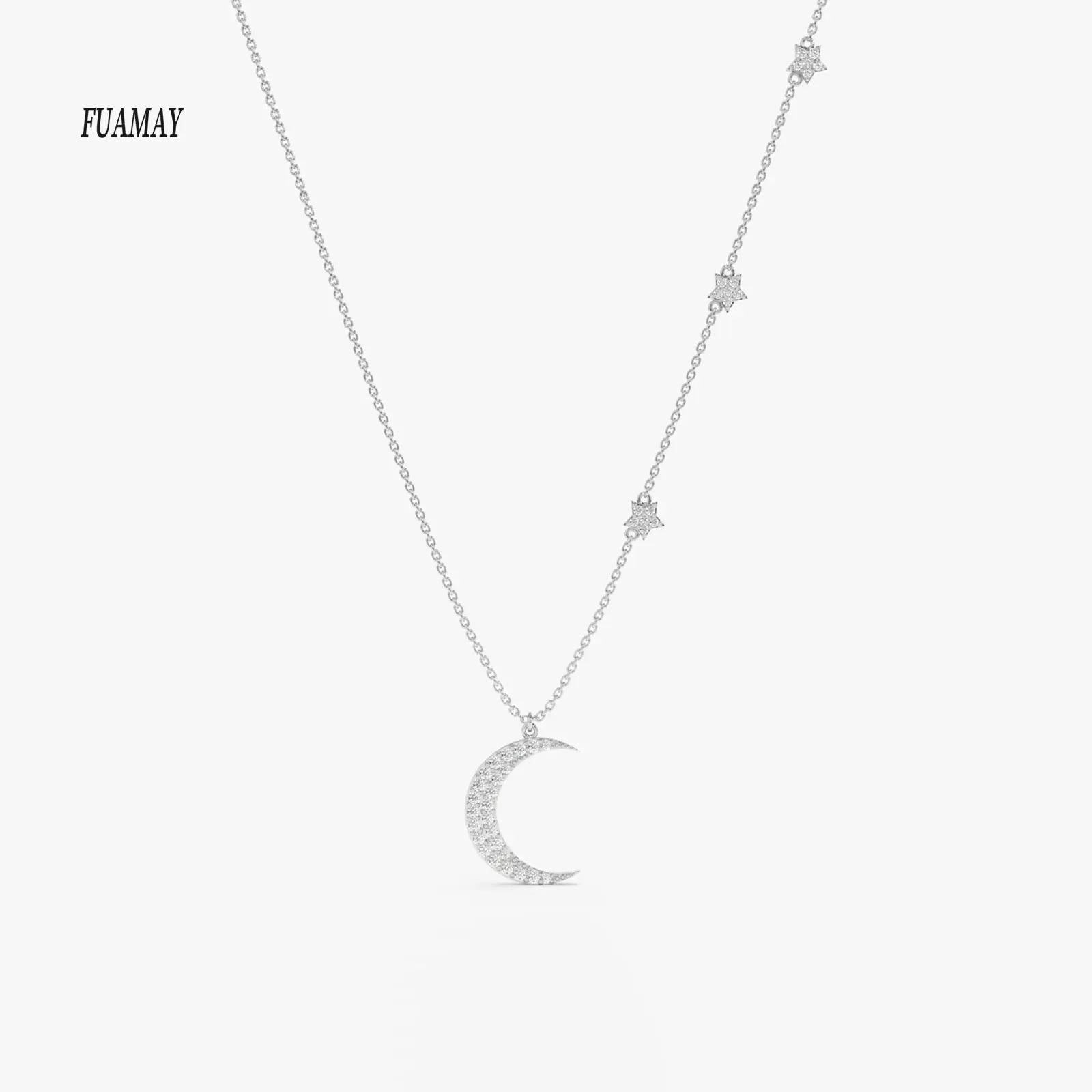 FUAMAY Fashion Silver Chains For Women Men Gold Plated 925 Sterling Silver Moon and Side Stars Necklace