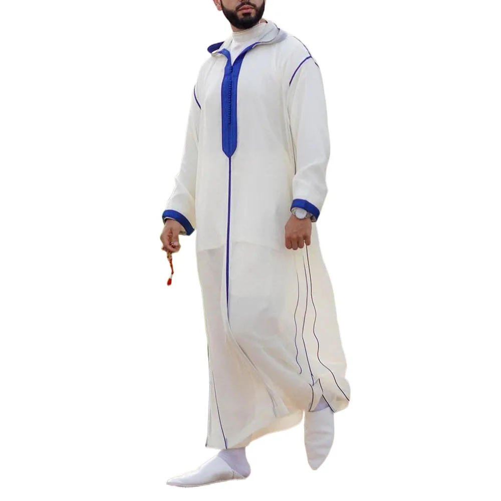 Muslim Thobe With Zipper Pocket Men Islamic Clothing Solid Color Arab Design Daffah Dress Saudi Robe