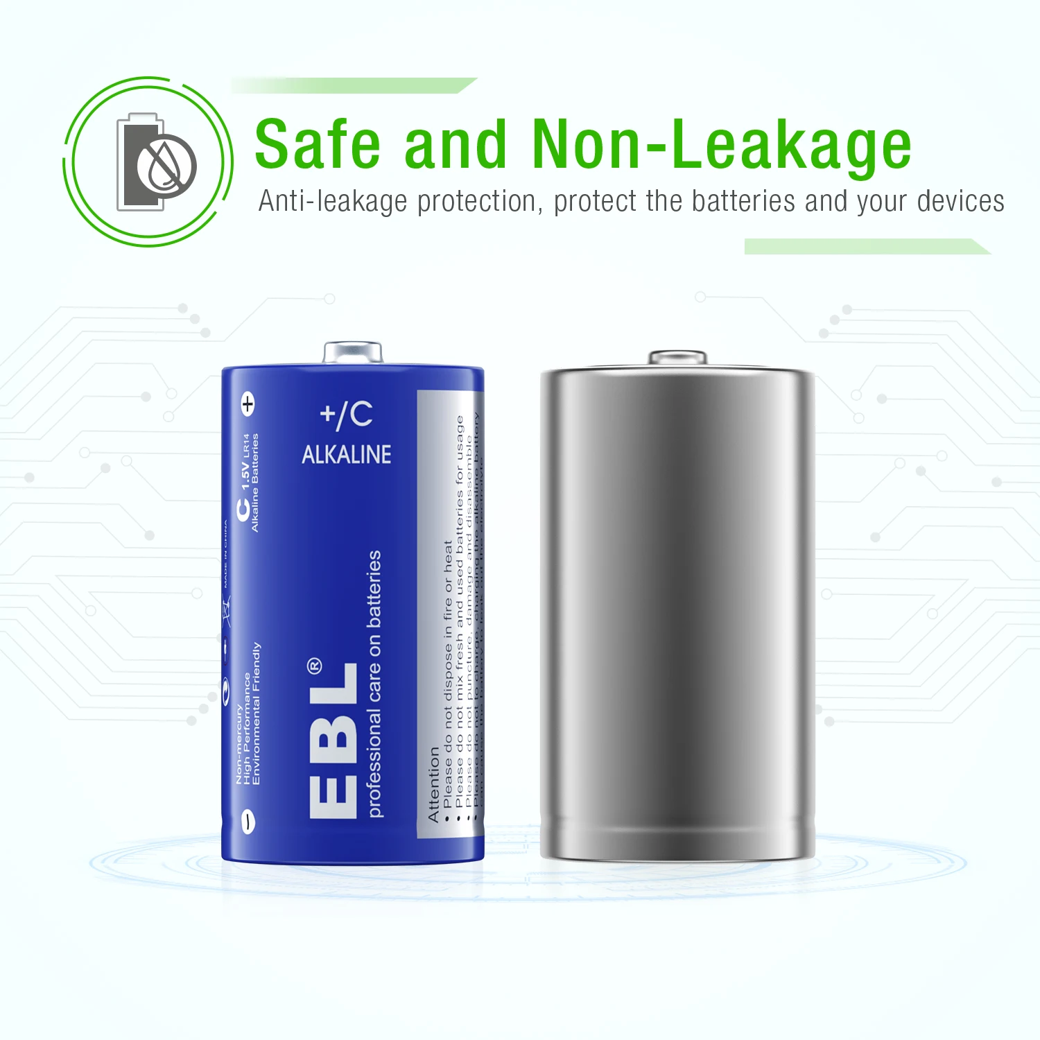 Flashlight Ebl LR14 8000Mah 1.5V C Size Um2 Dry Cell Battery 1.5V Alkaline Battery Primary Batteries