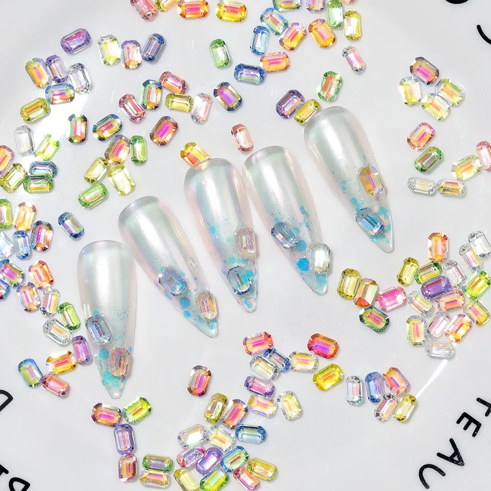 50Pcs Glass Crystal AB Rhinestones For Nail Art Craft FlatBack Crystals 3D Decorations Flat Back Stones