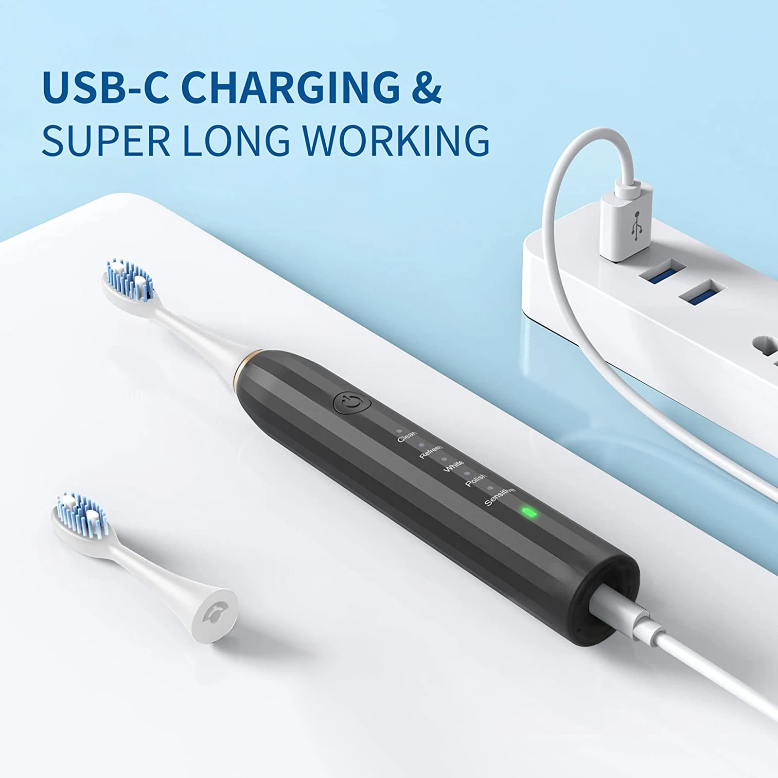 Best Selling Product Environmentally Friendly 5 Modes Compact Travel Type C New Rechargeable Ipx7 Waterproof Electric Toothbrush