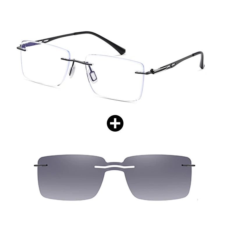 Wholesale Polarized Clip On Sunglasses Anti Blue Light Rectangle Glasses Uv400 For Men Women Rimless Eyeglasses