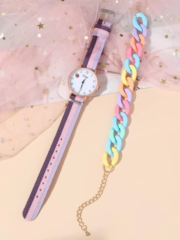 NW1328  Strawberry Print Dial Quartz Watch with  Bracelet