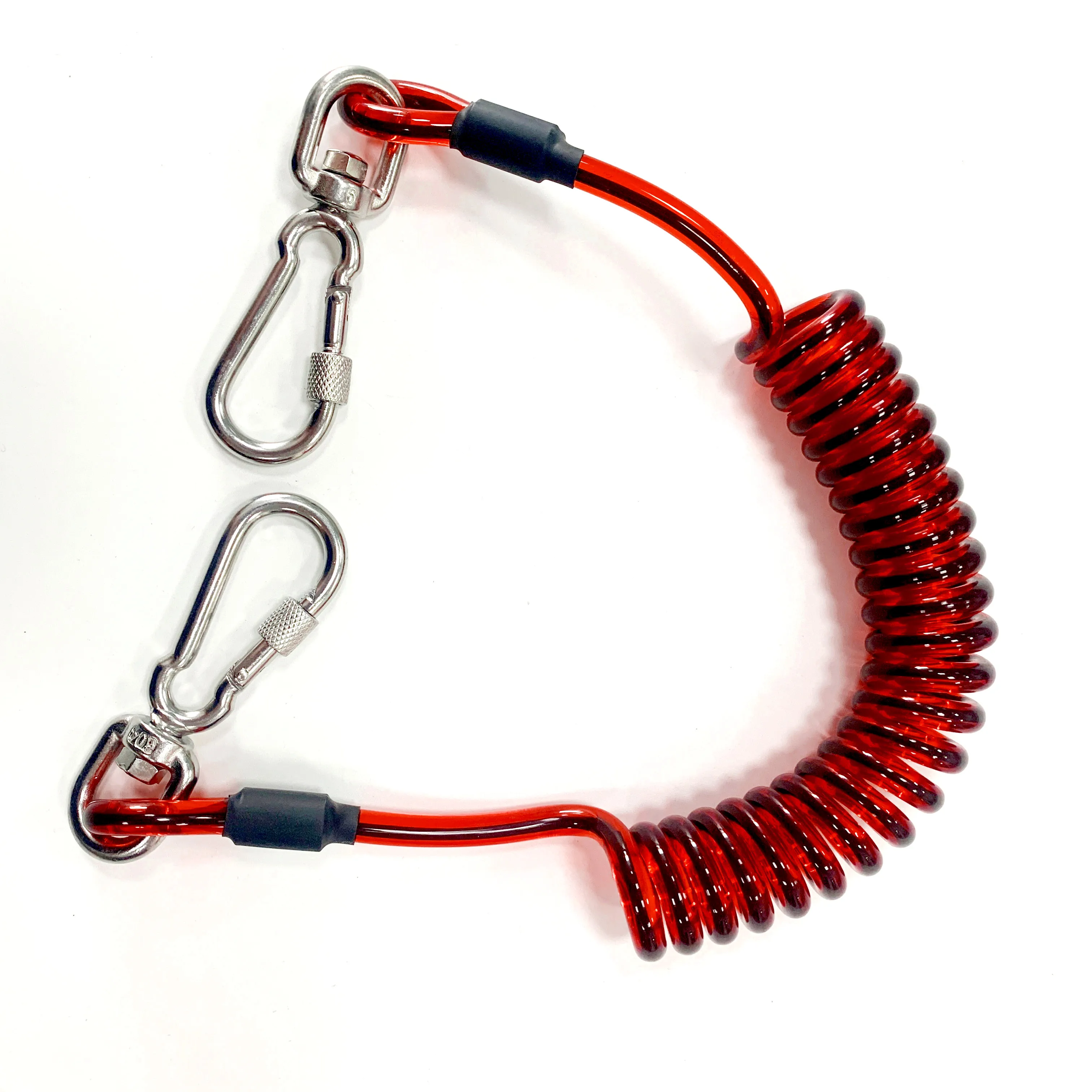 Quality Customized Shape Other Coiled Cable Color Pu Coated Coil Tool Lanyard With Double Ended Swivel Carabiner