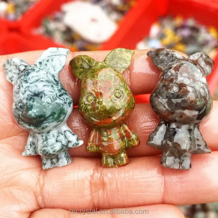 Healing Semi-precious Stone Crafts Mini Crystal Pig Piglet Gemstone Crystal Animal Carving