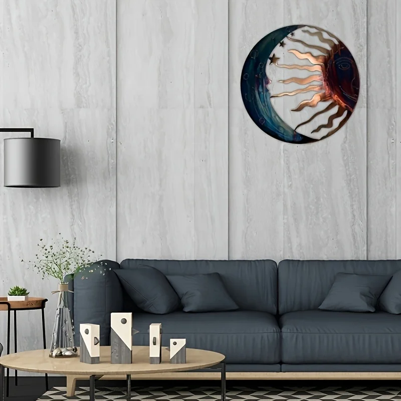 Sun and Moon Outdoor Metal Wall Art Decors 3D Stylish Garden Sculpture for Fence Porch Ornaments LANDSCAPE