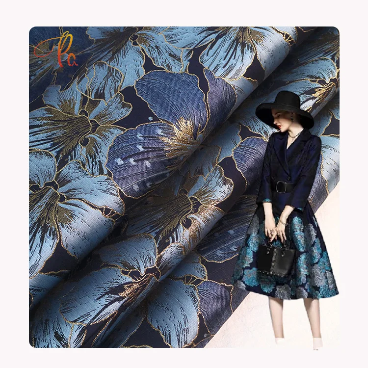 Large Flower Jacquard Yarn-dyed Brocade Fabrics Upholstery Gold By the Yard For Dress