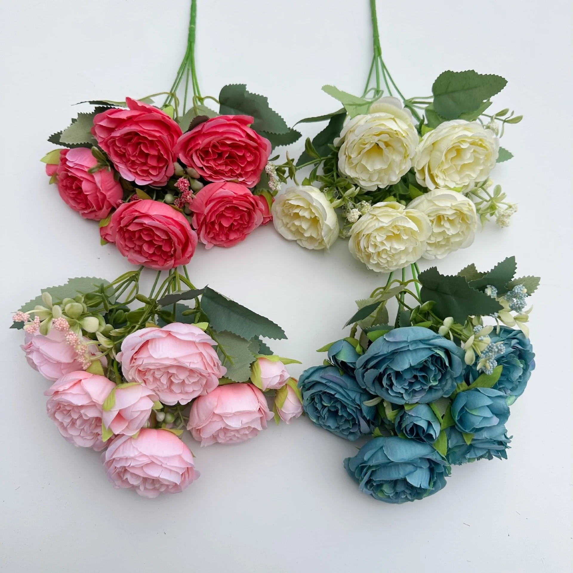 European Vintage Artificial Peony 5 Heads Peony Silk Springs Flowers Peony Bouquets Wedding Home Decoration