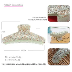 Jinhe Jewelry Customize Oversized Hair Claws Rectangle Large Cellulose Acetate 12.5cm Full Rhinestones Claw Clip