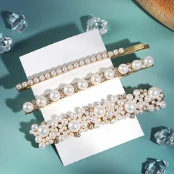 New Style Korean Geometric Hair Clips Trendy Iron Zinc Alloy Glass Stone Rhinestone Acrylic Pearl Gold Plated White Hair Clips