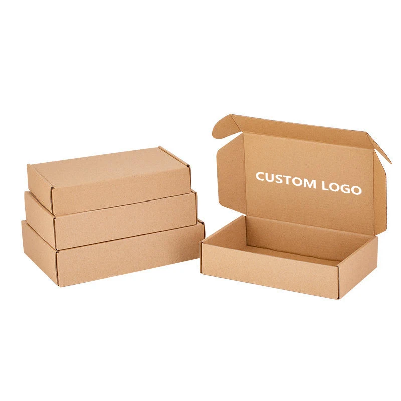 Custom With Logo Kraft Brown Corrugated Cardboard folding Paper Wholesale Mailer Shipping paper box with embossing logo