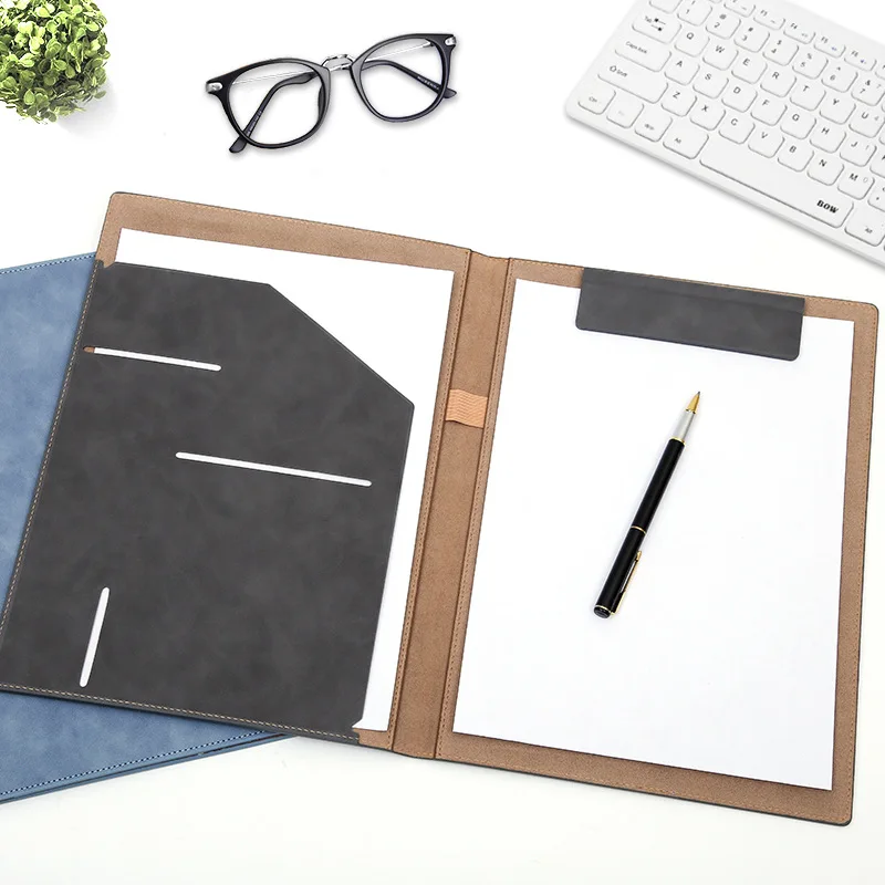 PU Leather A4  File Folder Document Holder for Conference Meeting  with magnet clip