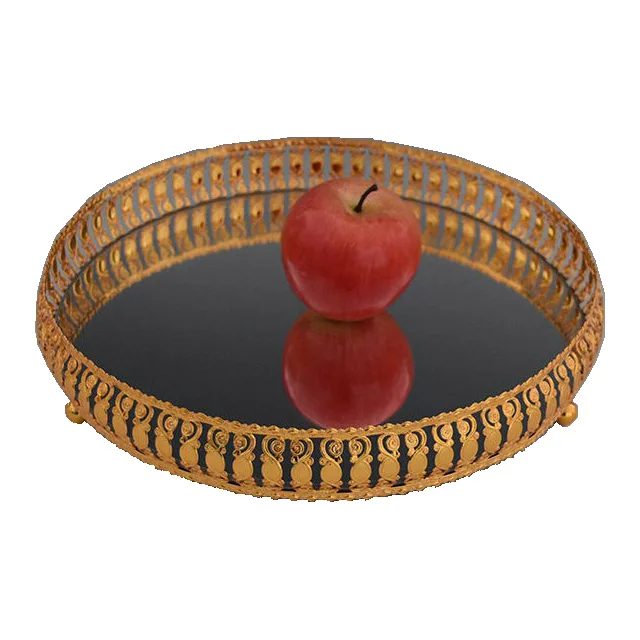 Arabic wedding buffet banquet decorative round metal antique glass mirror tray
