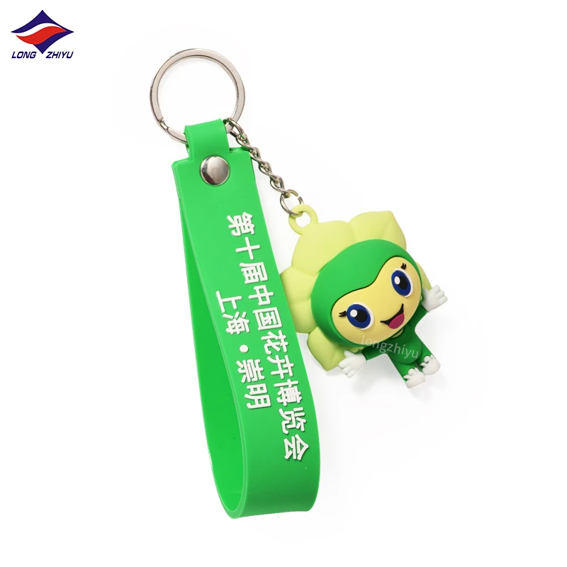 Professional Custom Cute Cartoon Doll PVC Keychain with Logo 3D Character Keyring Rubber Strap QR Code Kawaii Key Chain Gifts