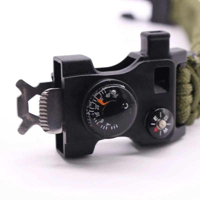 Tactical Whistle Survival Bracelet Thermometer Compass Paracord Bracelet With Multi Tools