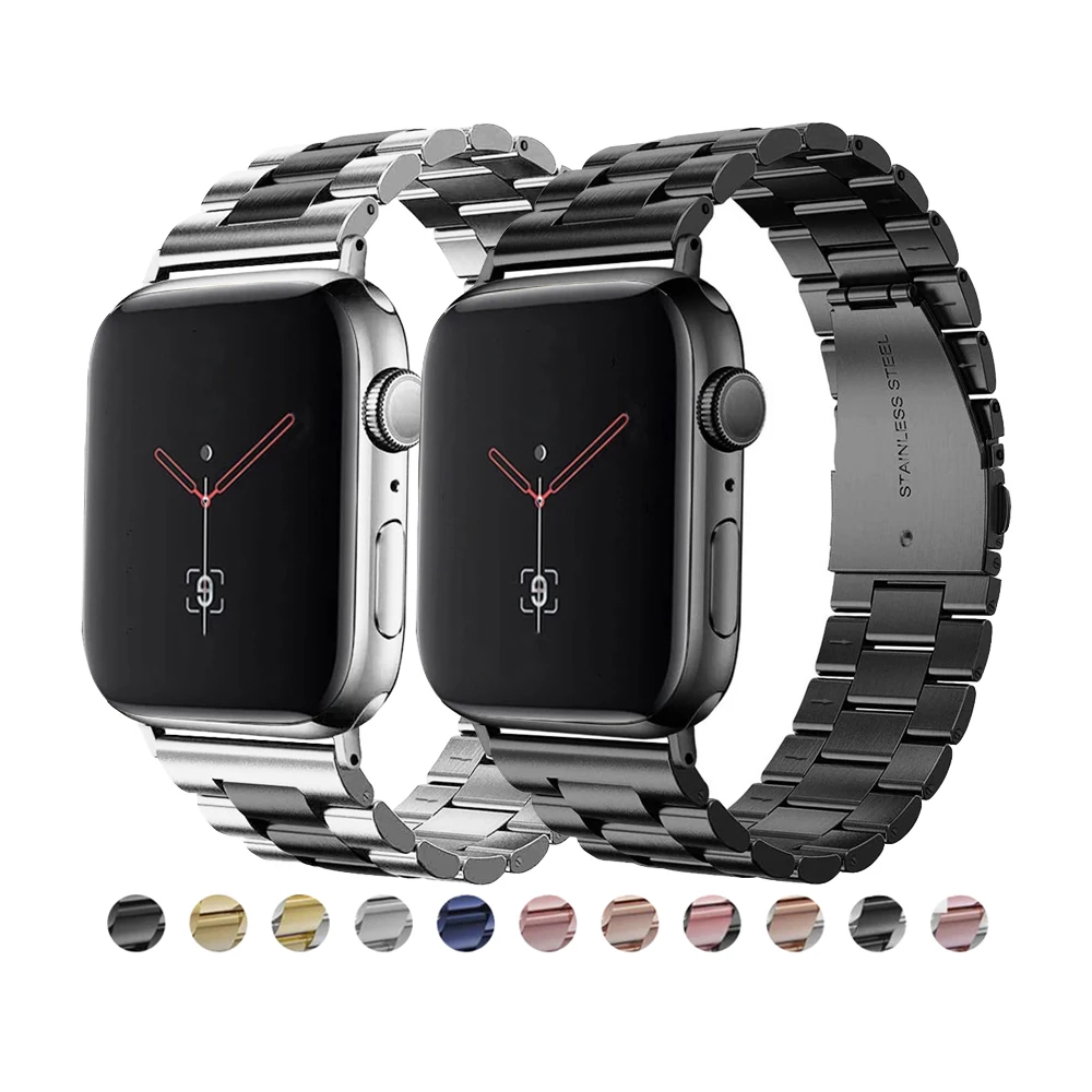 38mm 40mm 42mm 44mm Luxury 304 Stainless Steel Three-Bead Metal Watch Strap Band For Apple iWatch