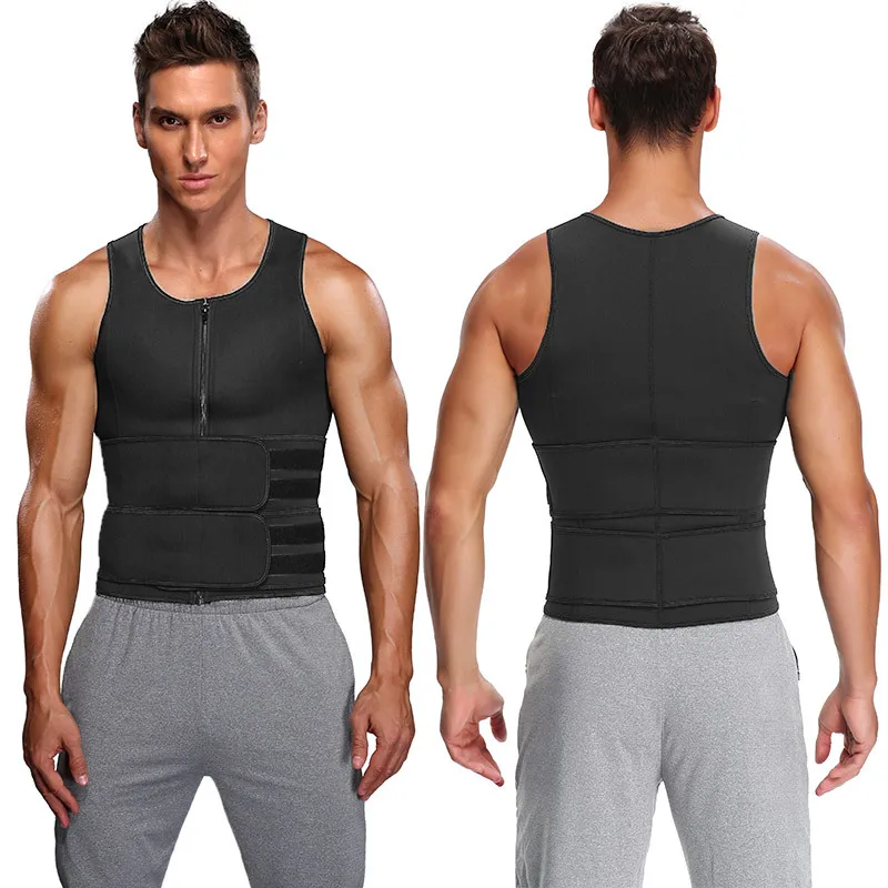 Men Body Shaper Neoprene Sauna Vest Waist Trainer Double Belt Sweat Shirt Corset Top Abdomen Slimming Shapewear Fat Burn Fitness