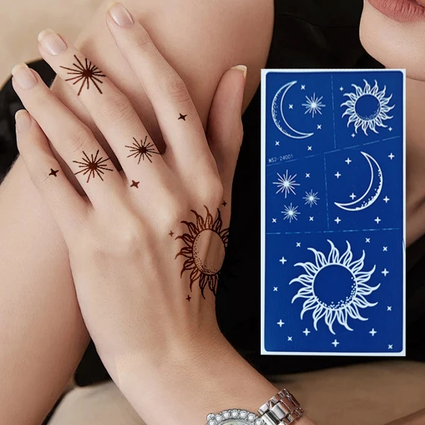 OEM High quality india reusable arabic mehndi Moon and Sun hand henna tattoo stencil for women girl