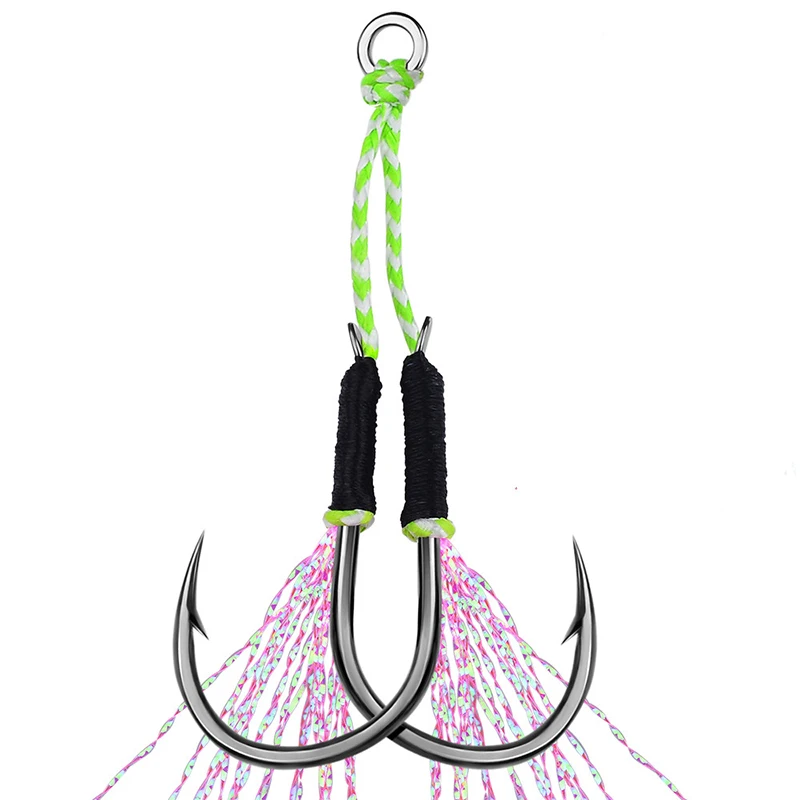 KEWOTE 11# 13# 15# 17# 18# 2pcs/pair Double Assist Hook Jig Fishing Hook For Metal Jig Lure Hooks With Silk pesca
