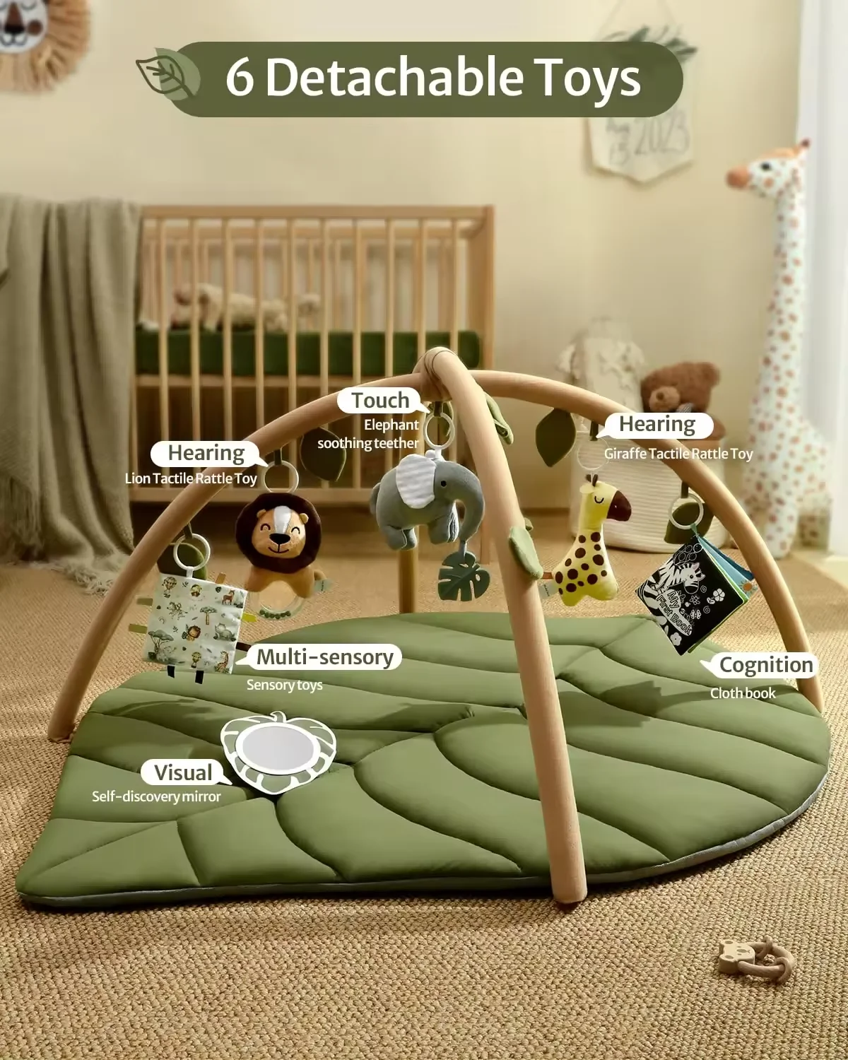 5 in 1 New Born Baby Sleeping Nest Plush Infant Foldable Soft Leaf Shaped Cotton Bed Sensory Play Gym Activity Play Mat