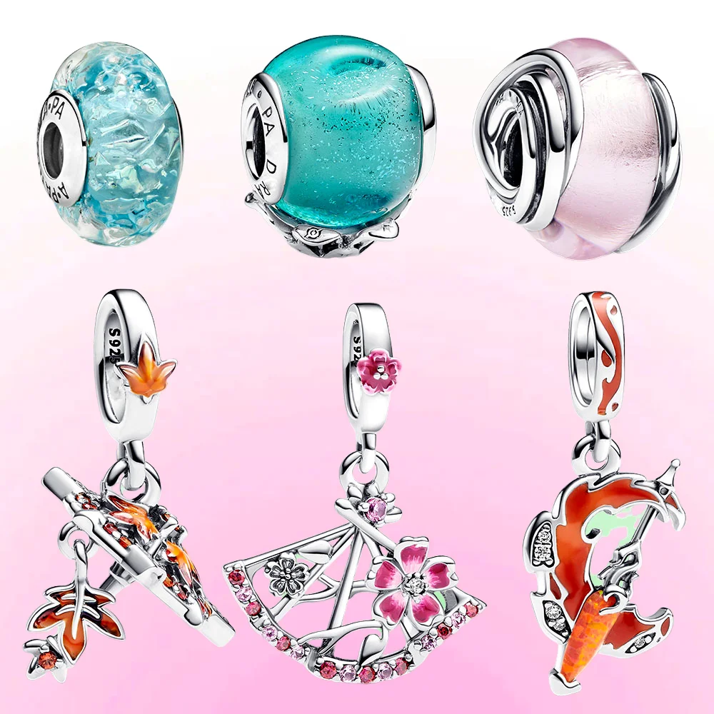 Pan-dora Charm of Maple Leaf Umbrella Dangle Charm S925 Sterling Silver Manufacturer Wholesale Enamel & Zircons Charms for Women