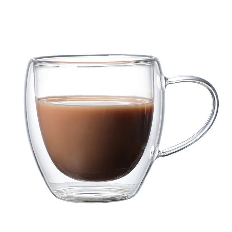 High quality Glass double layer mug with handle tea coffee mug Hot Insulated Glass Mug