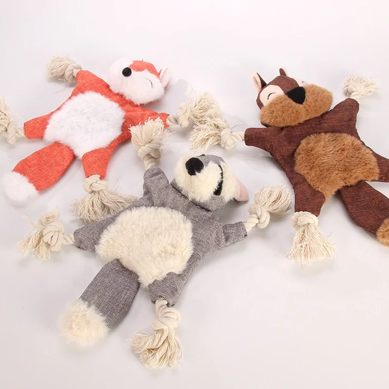 
Hefei SY flat dog plush toy with rope and crinkle paper inside no stuffing pet chew toy for cat 