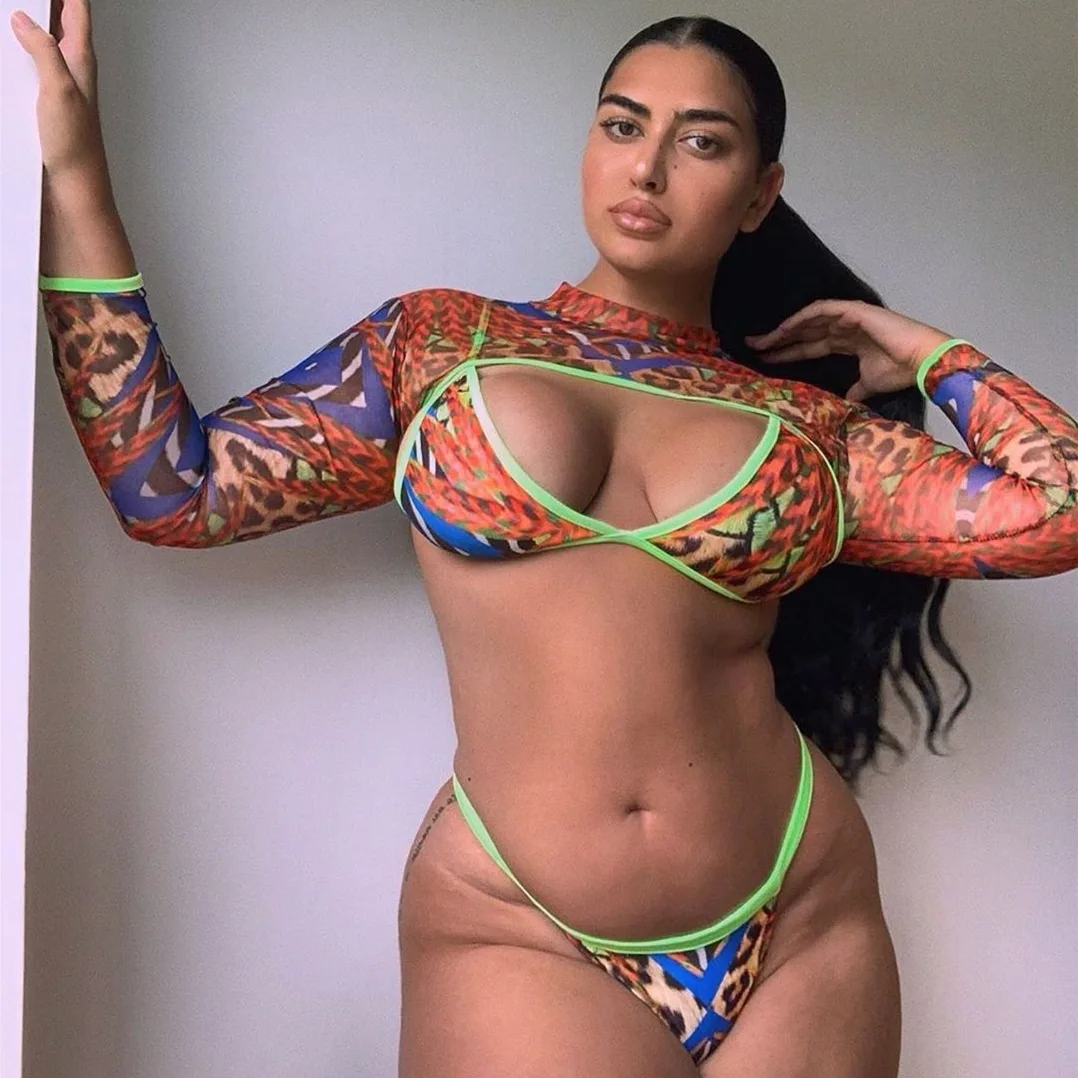 Plus Size Leopard Print 3pieces Bikinis Sets Long Sleeve Top Triangle With Beach Swimsuit Cover Up Bikini Vendors Woman Swimwear